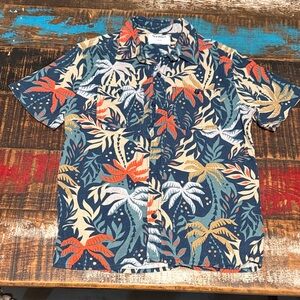 Tommy Bahama Blue and Orange Leaf Print Shirt